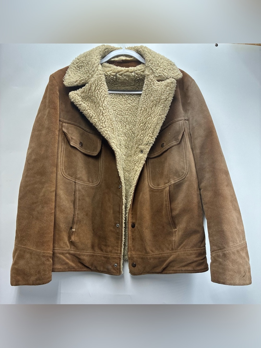 Vintage 60s 70s Leather Suede Fur Lined Trucker Jacket Western JCPenney Retro
